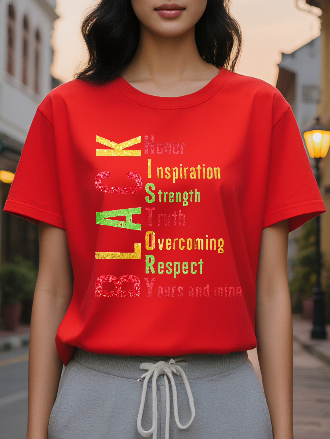 Women's Black History Inspirational Quotes T-shirt Cotton Round Neck Casual Top with Bright Color Block