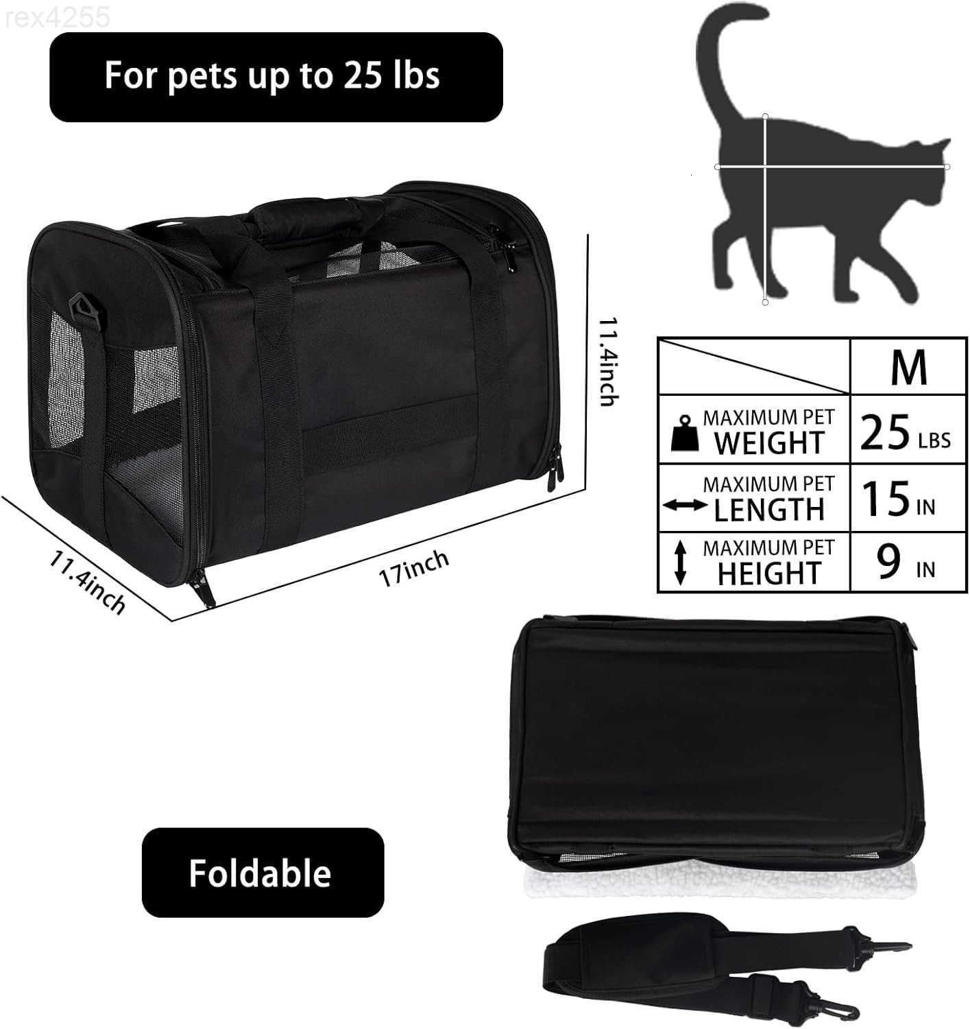 Cat Carrying Case Pet Dog Carrier SoftSided Cat Bag Airline Approved Pet Travel Carrier Up to 15 Lbs Collapsible Cats Carrier Dog Carrier for Medium S