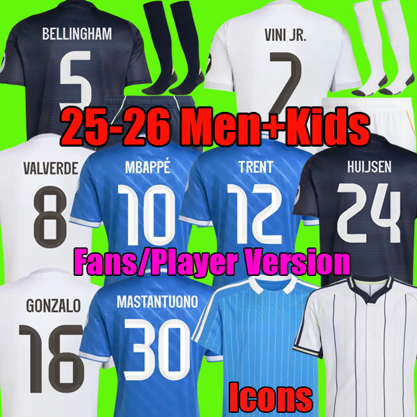 MBAPPE HUIJSEN MASTANTUONO 25 26 soccer jerseys BELLINGHAM football kit shirts VINI JR GONZALO CAMAVINGA TRENT camiseta de futbol men kids kit set 2026 camisetas
