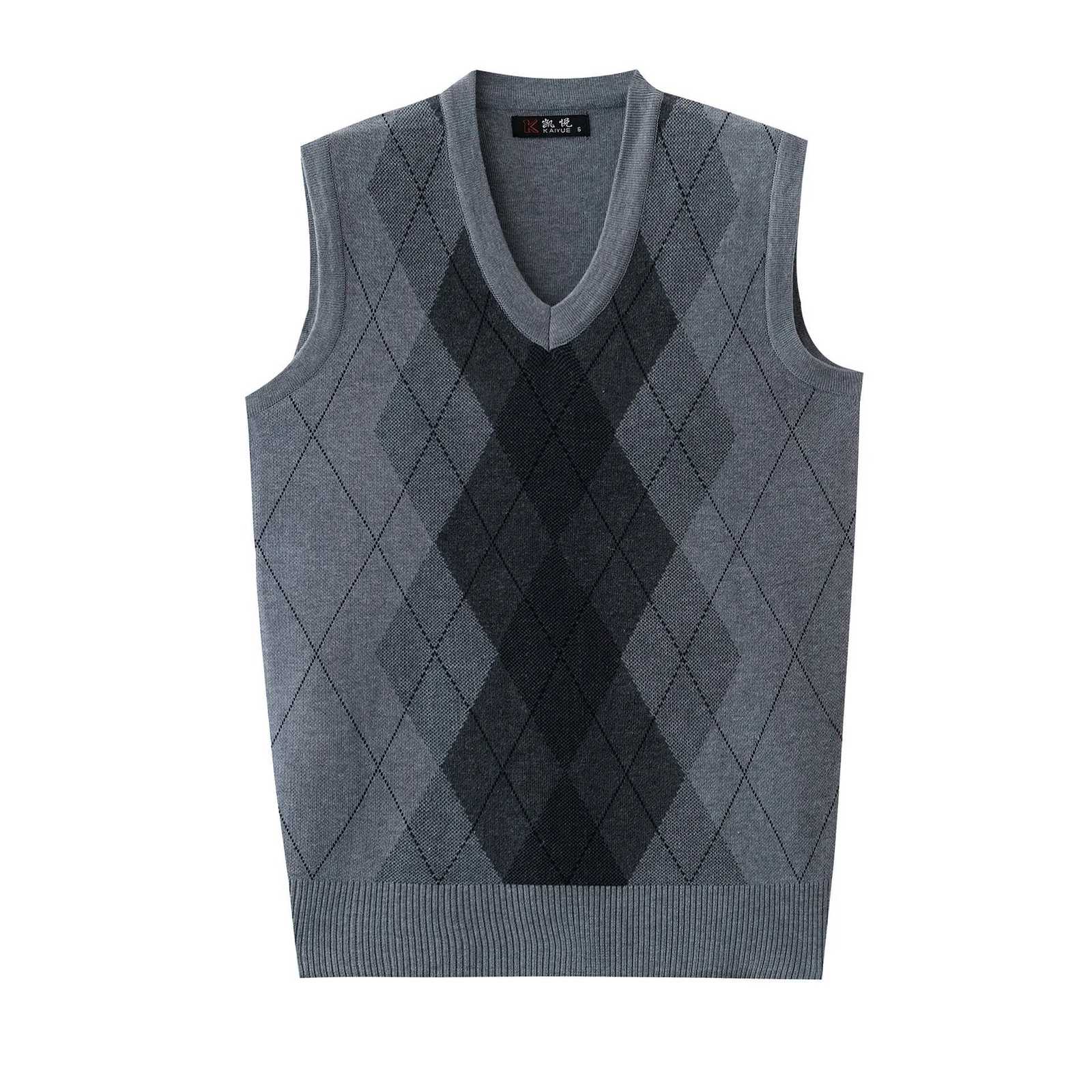 Spring Autumn Mens VNeck Sleeveless Pattern Pullover Vest Casual Knitted Sweater VestXJ250904