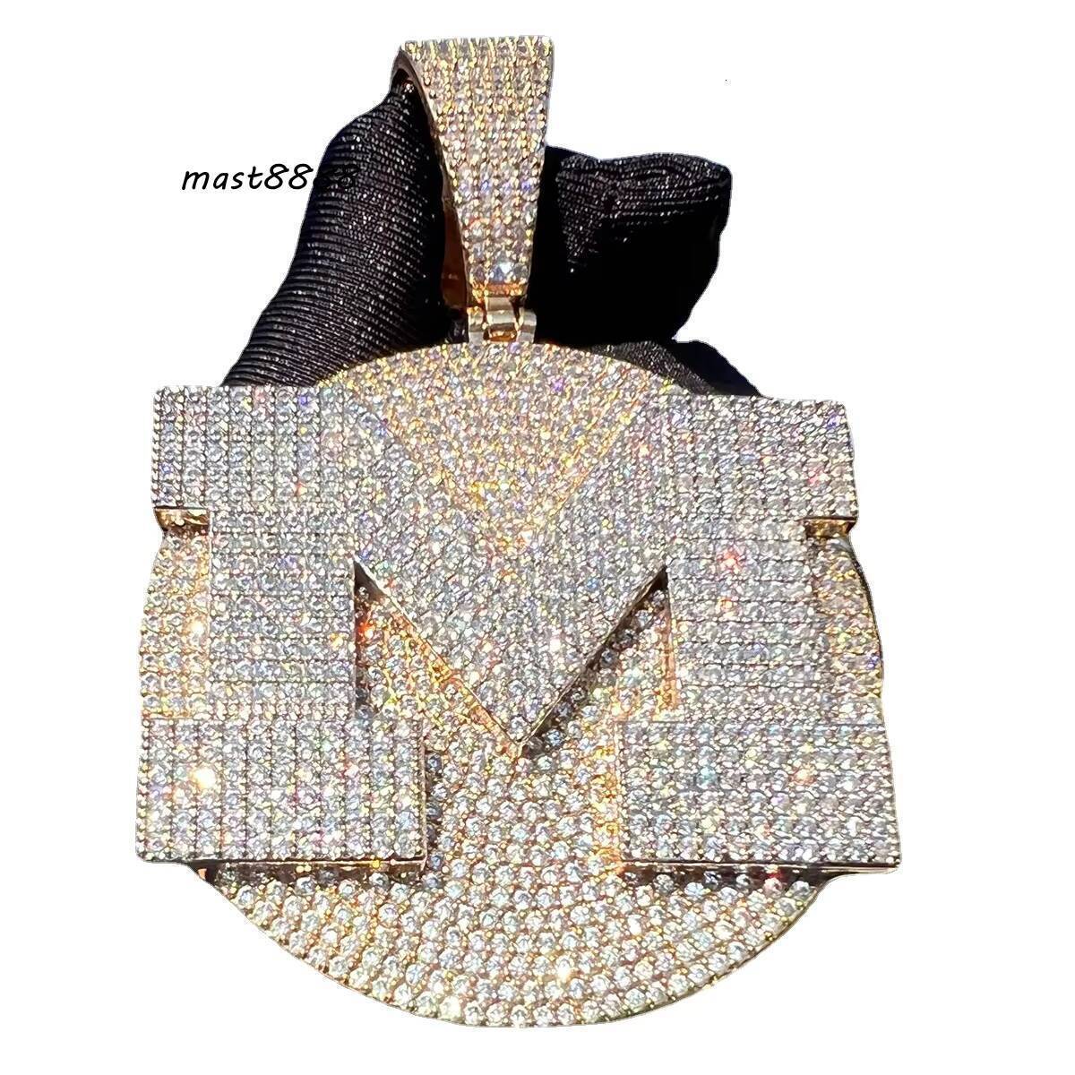 Custom Large Disc M Letter Pendant Unisex Religious Brass Jewelry With Copper Zircon Pearl Diamond Charms for Children