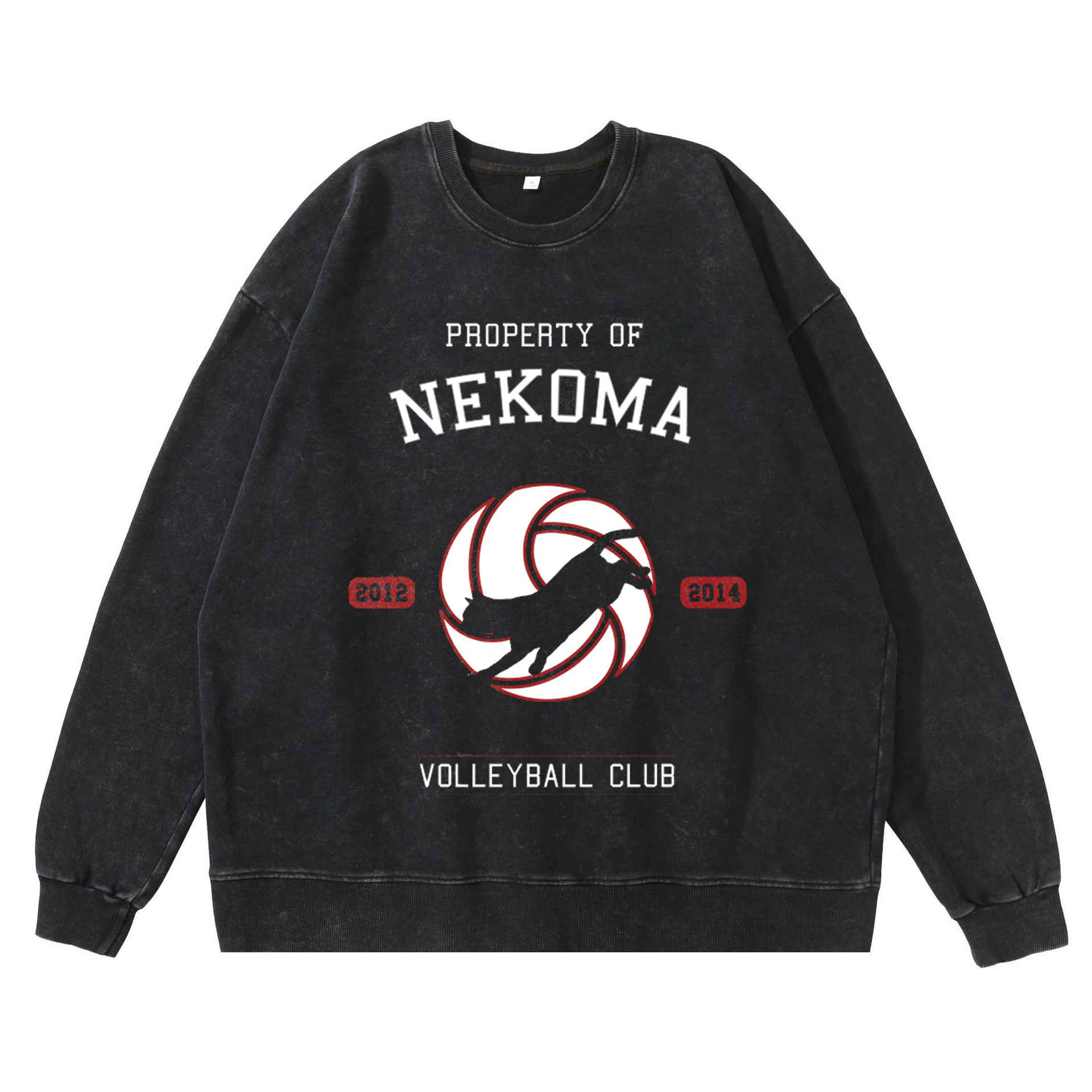 Haikyu!! Streetwear Collection: Washed Out Retro Hoodie with Cartoon Anime Design - TT8085