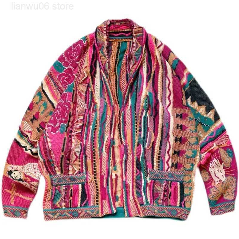 Men's Jackets Non Japanese Kapital Vintage Heavy Industry Retro Long Sve Sweater Knitted Rose Red Thickened Loose Cardigan Annual Jia Brand Z250719