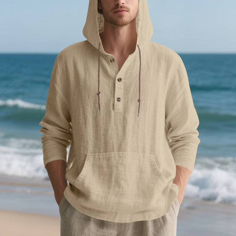 Men's Hoodie Long Sleeve Shirt Cotton Linen Blend Pullover Casual Oversized Beach T-Shirt for Fall European size: S-3XL