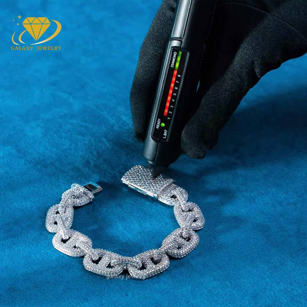 Pig Nose Cuban Link Chain Men Jewelry 16mm Moissanite Iced Out 925 Sterling Silver Rose Gold Plated Diamond Cuban Bracelets