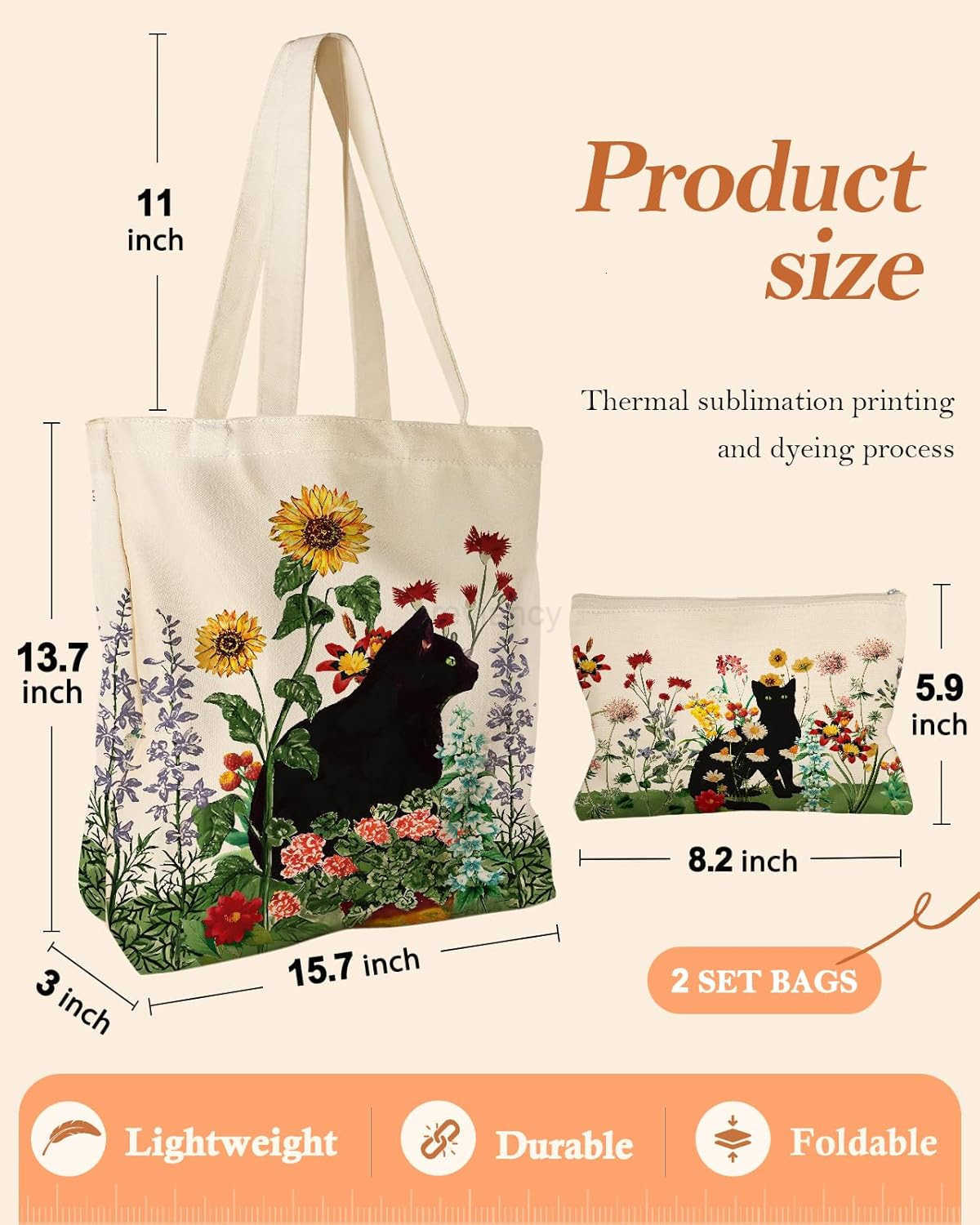 2 Pack Canvas Tote Bag with Makeup Zipper Pouch for Women Bag for Shopping Gym Travel VacationW250904