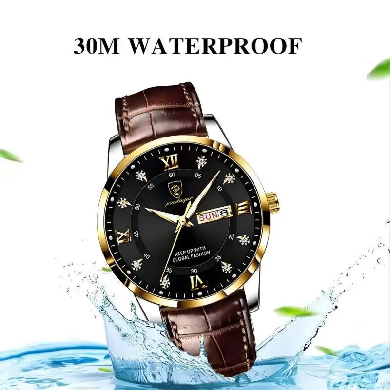 POEDAGAR Men Watches Waterproof Luminous Leather Quartz Man Wristwatch Casual Sports Military Watch For relogio 250828