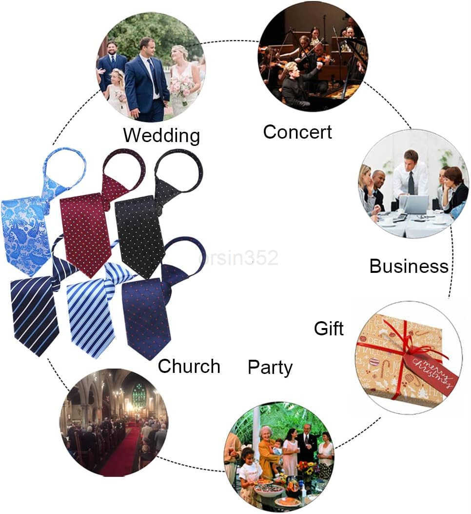 6 PACKS Men NecktieRegularExtra Long Adjustable Pre Tied Clip on Easy Zipper Neck Ties for Men 315in WideW250904