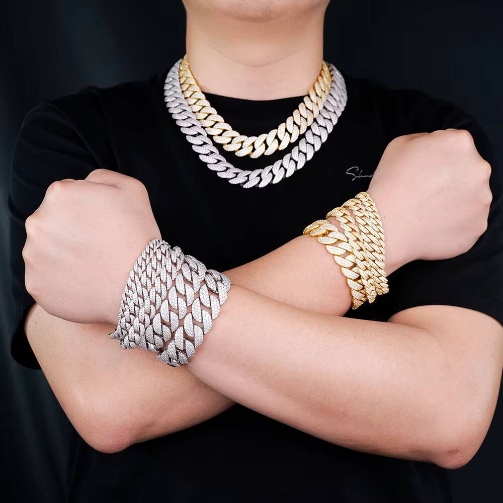 White Gold Yellow Gold Plated Silver 925 Gra Certificated 820mm Men Vvs Diamond Mossanite Arc Shape Cuban Link Chain Bracelets