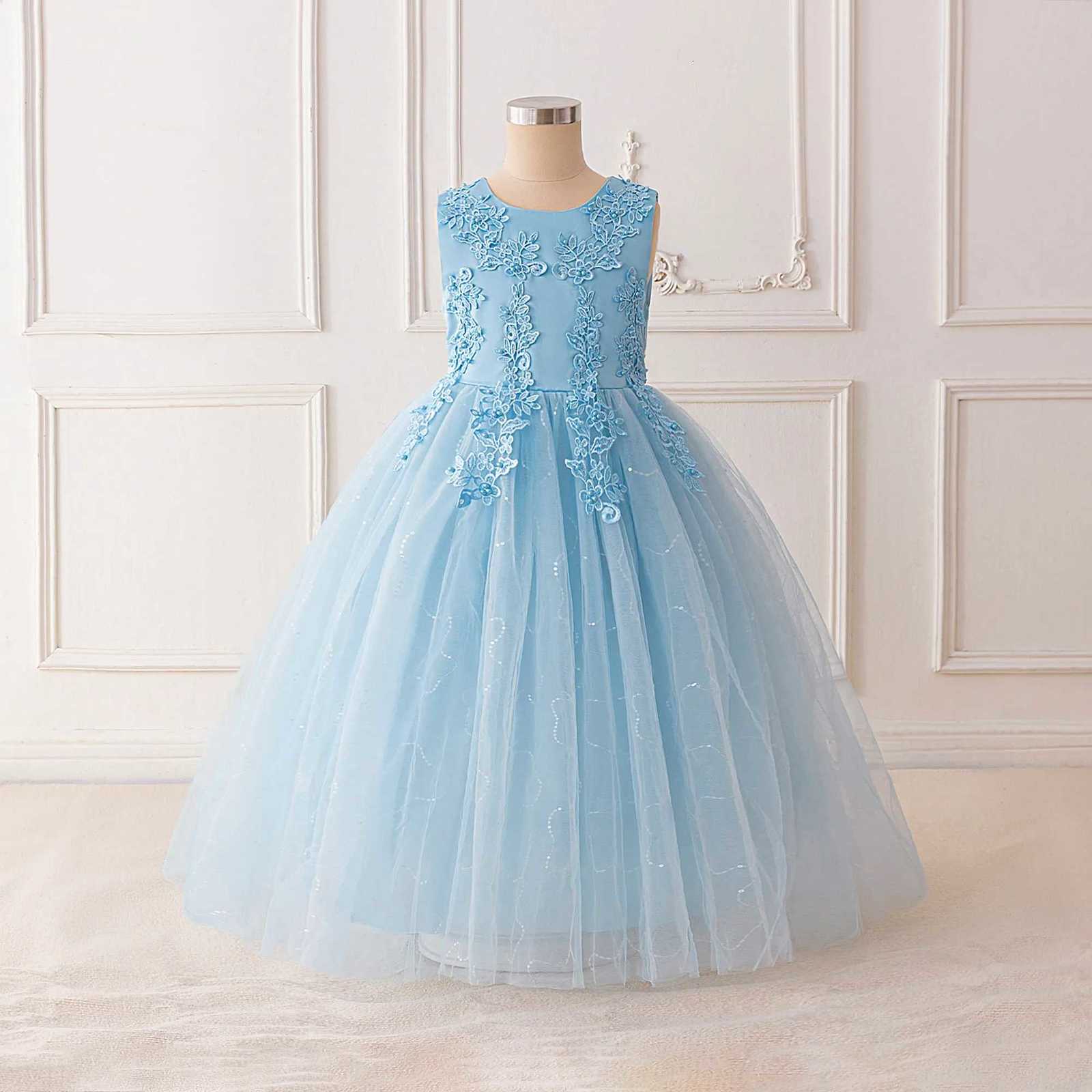 Fashion Flower Bridesmaid Girls Dress Elegant Bow Wedding Evening Princess Birthday Party Dress Graduation Baptism Kids Clothing Z250904