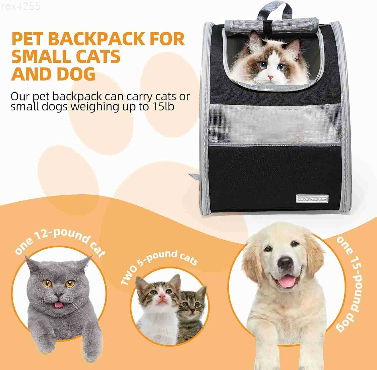 Cat Carrier Backpack with Reflector with Safety Leash Up to 15LbsPet Carrier for Small Dogs and Medium Cats Kitten Puppy BunnyFoldable Small Medium Do