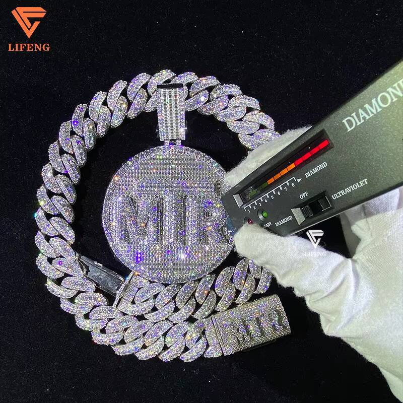 Custom Mens 925 Sterling Silver 18K Gold Plated Necklace 20mm Bubble Cuban Link Hip Hop Style VVS Pass Diamond Test Necklace