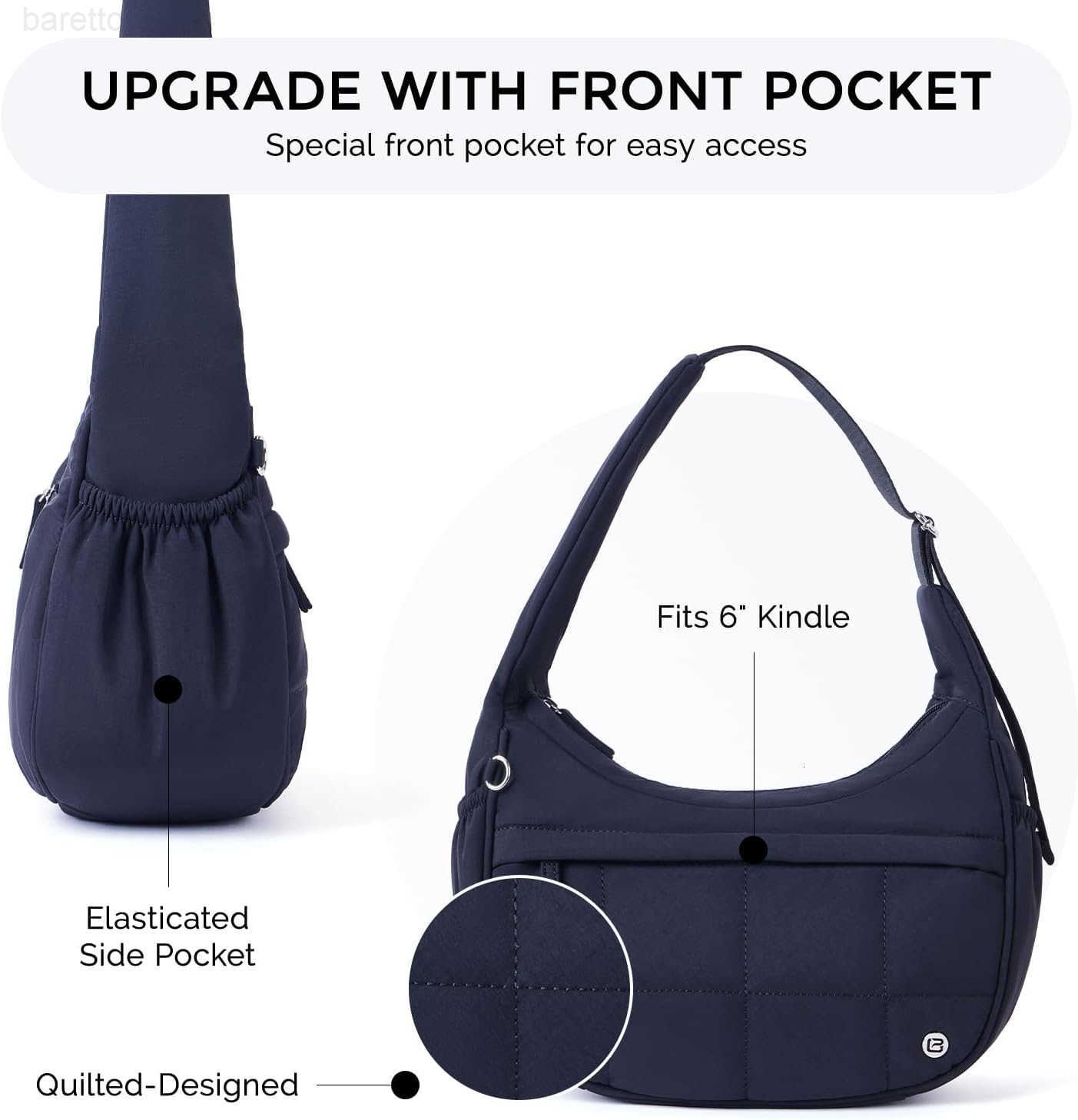 Nylon Shoulder Bag For WomenSmall Quilted Crescent BagTriple Zip Pocket Small Puffer Bag For TravelFitness M250903