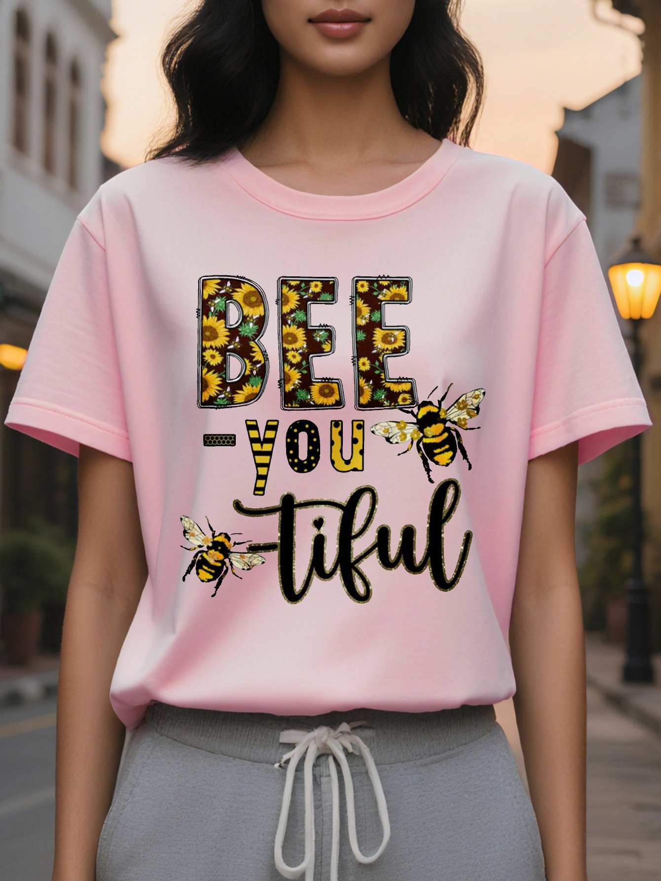 Women s Sleeve Sweater Bee You tiful Pullover Beekeeping Design White Casual Top Suitable for Daily and Halloween