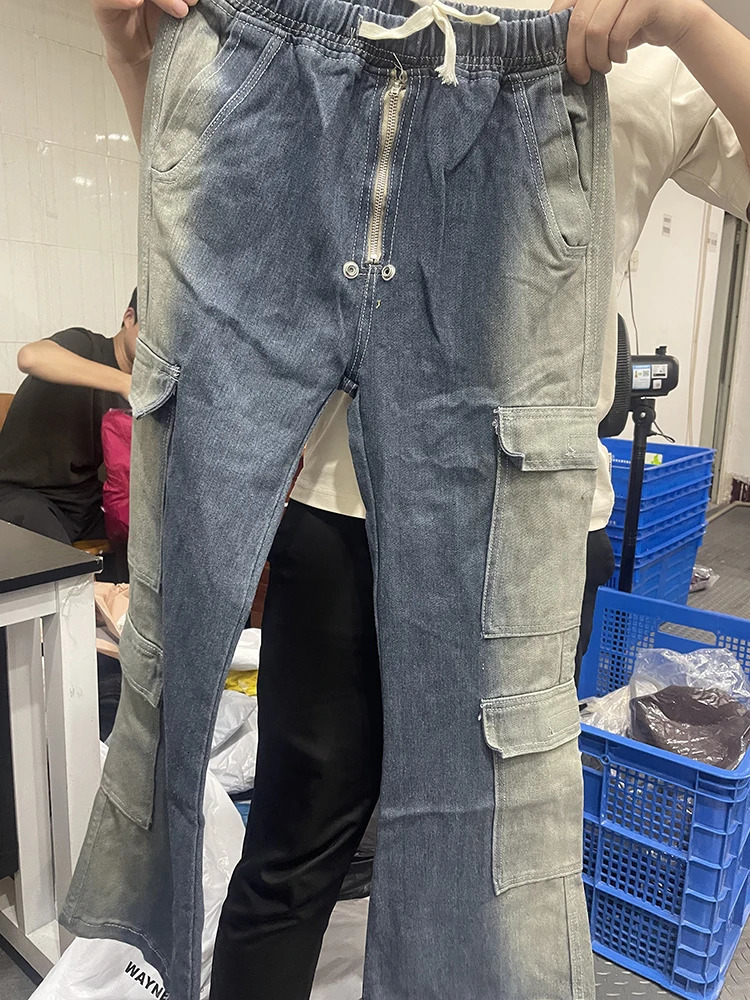 PFNW High Street Washed Vintage Gradient Multi Pocket Jeans Mens Streetwear Drawstring Wide Leg Pants Spring Trendy 28W4702 250823Z