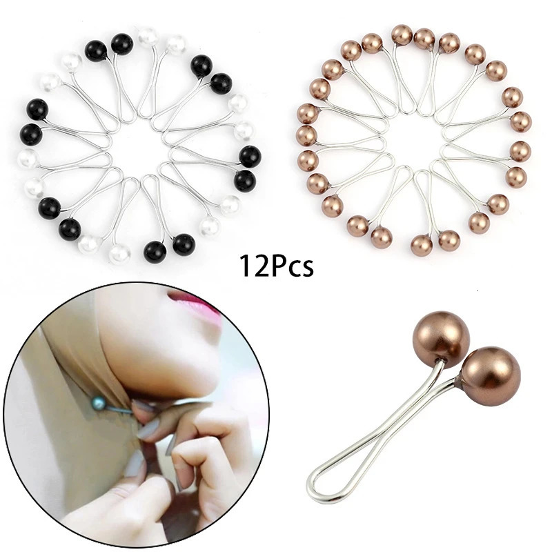 12 PCS Multicolor Headscarf Pearl Pins Clips Hijab Scarf Muslim Arab Shawl Islamic Accessorie Jewelry 250903