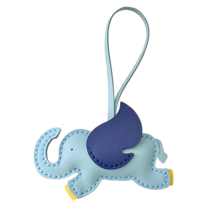 DHEssentials 2025 Handmade Flying Elephant Pendant DIY Bag Charm Leather Hand Sewn Keychain Exquisite Gift Car Hanger Coffee Blue Beige Gray