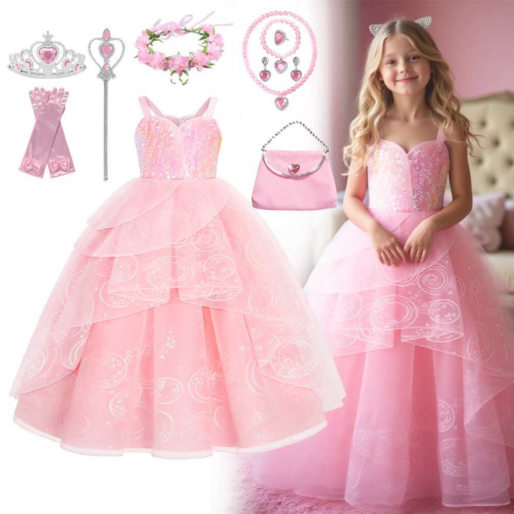 2025 New Summer Girls Elegant Dresses For CHIldrens Birthday ParTY Pink Sequin Slip Dress Princess ParTY Dresses For Girls Z250904