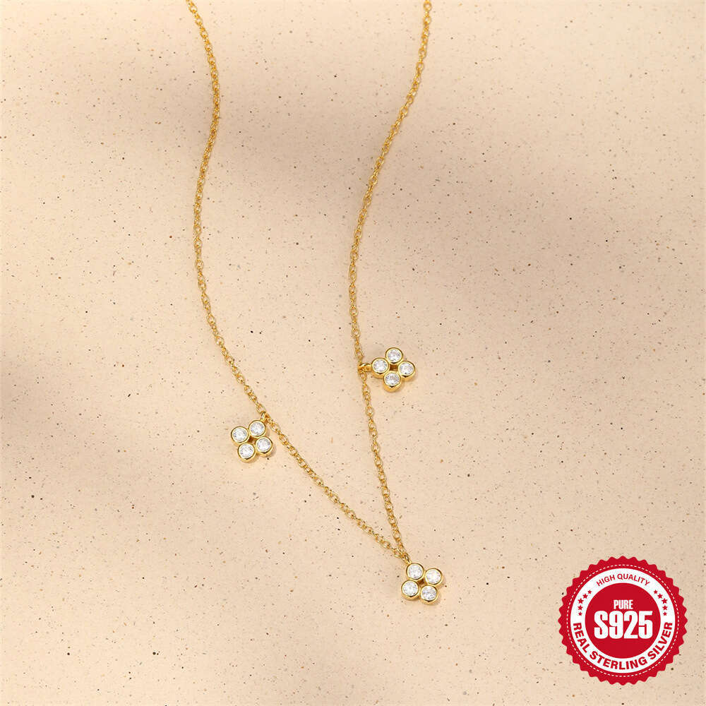 New s Pure Sier Five-Flower Four-Leaf Inlaid Zircon Necklace for Women Lucky Clover Jewelry