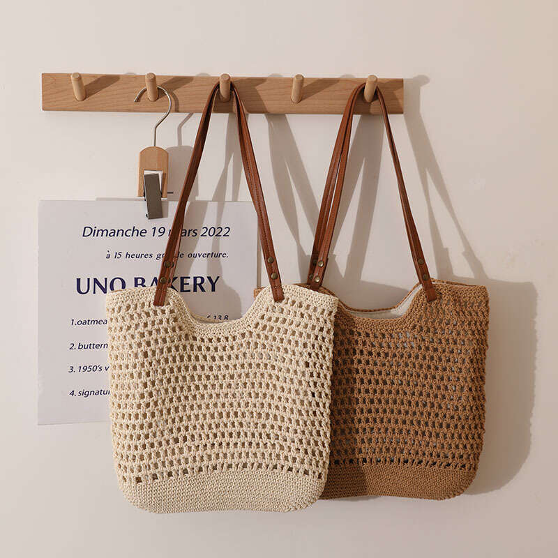 Casual Hollow Out Single Shoulder Cotton Woven Small Lazy Style Handheld Straw Vacation Beach Women's Bag