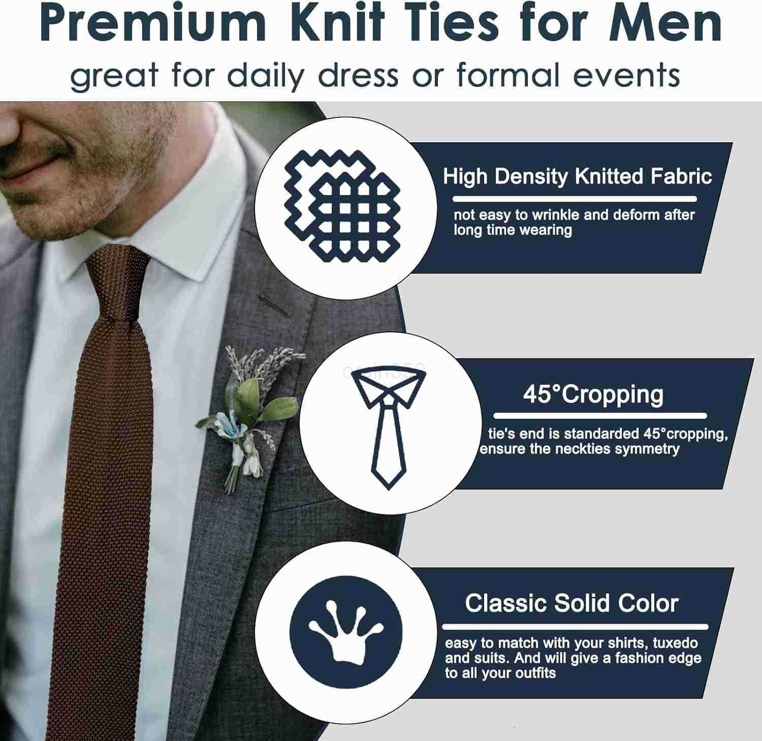 Ties for Men Pure Color 276 Skinny Neck Tie Formal Business Knitted Tie for Daily Wedding PartyW250904