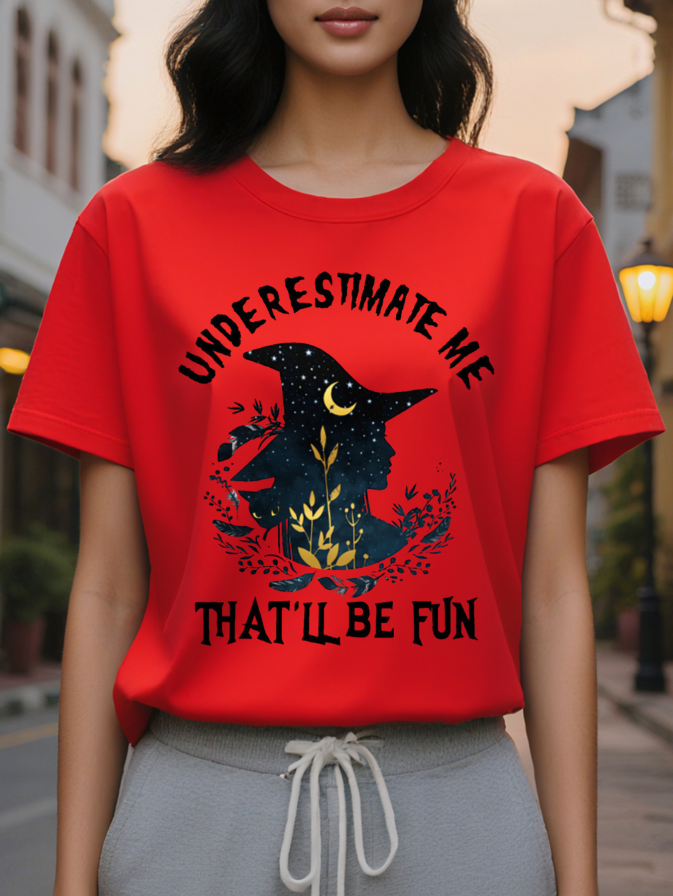 Large XL Women's Underestimate Me That'll Be Fun Graphic T-Shirt Casual Short Sleeve Round Neck Tee with Bold Lettering Plus Size