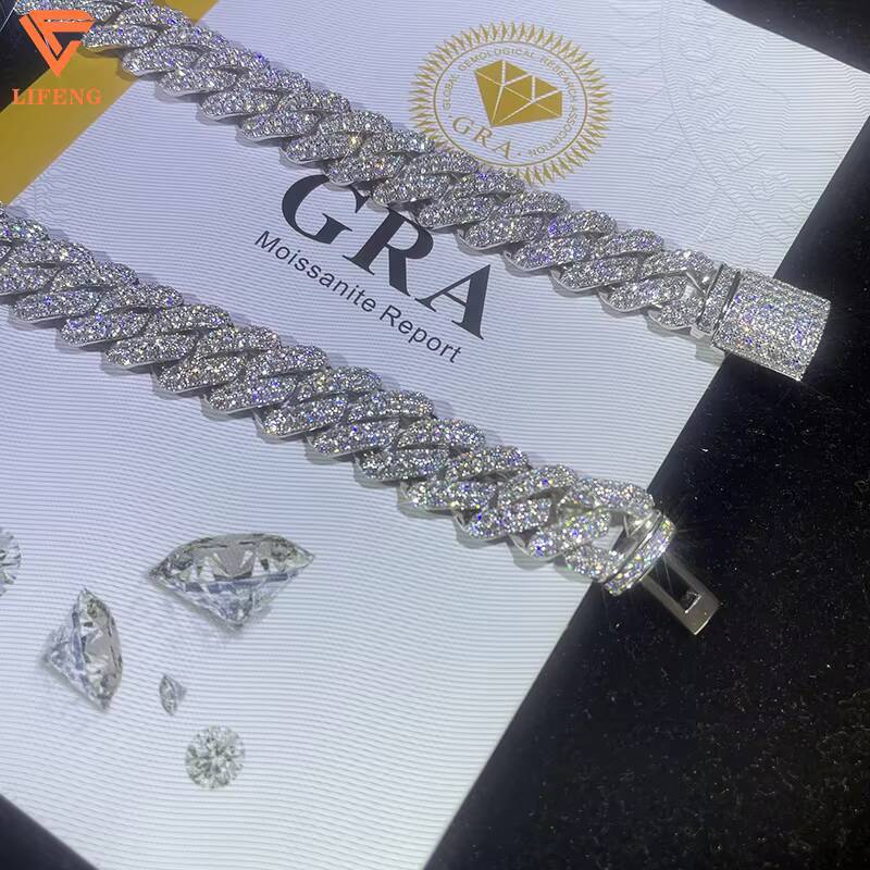 14mm 2Row Custom Letter Clasp Iced Out VVS Moissanite Cuban Link Chain Necklace Hip Hop Jewelry 925 Sterling Silver Cuban Chain