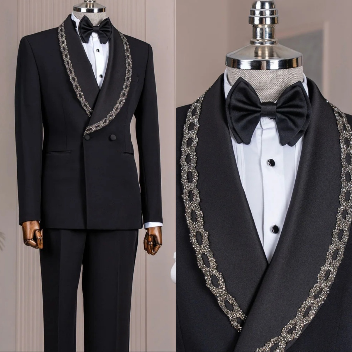 Handsome Wedding Tuxedos 2 Piece Set Shawl Lapel Men Suit Formal Double Breasted Evening Prom Grooms Blazers Customized