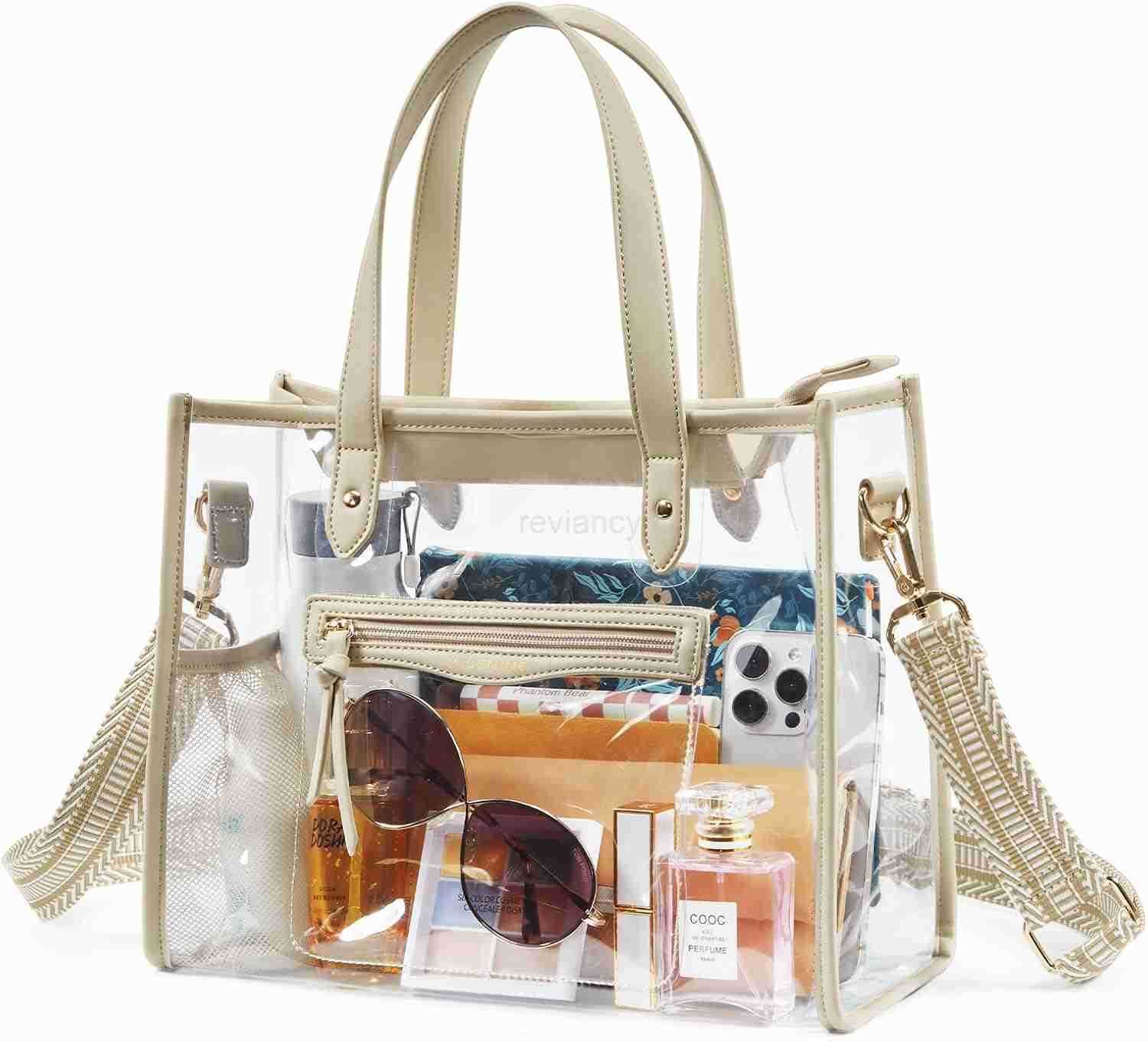 Clear Tote Bag for Women Thick PVC Clear Bag for Stadium Events with Guitar Strap Transparent for Concert BeachW250904