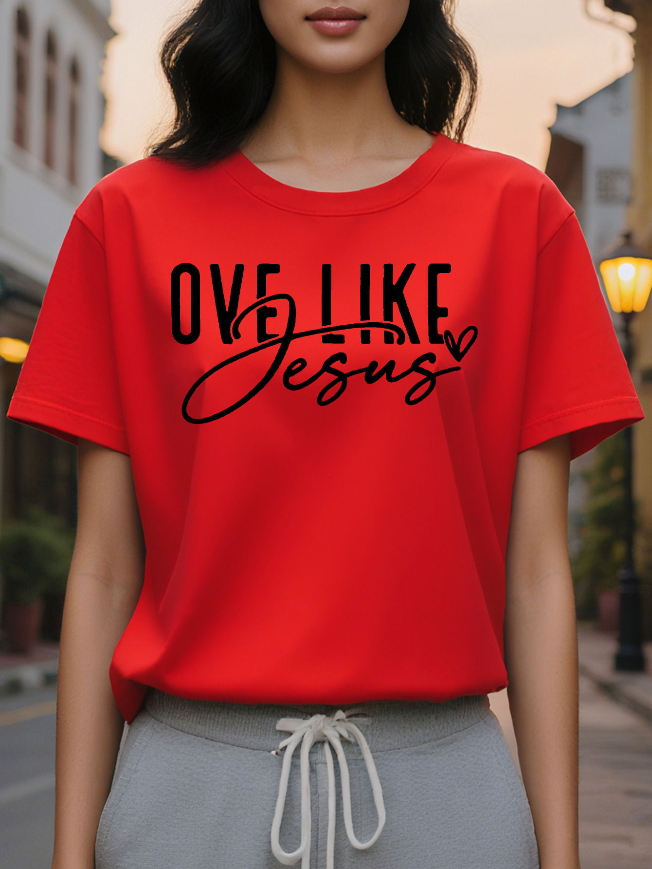 Women s Love Like Jesus Leopard Print Graphic T Shirt Soft Stretch Casual Streetwear Summer Tee with Round Neck