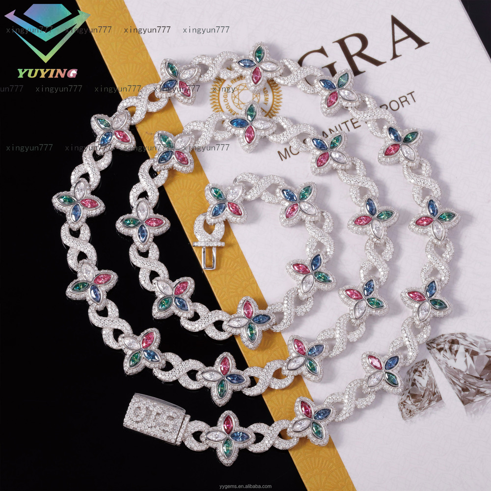 New Arrival Infinity Link Clover Bracelet 100 Pass Tester S925 Silver Color Marquise Moissanite Diamond Clover Cuban Bracelet