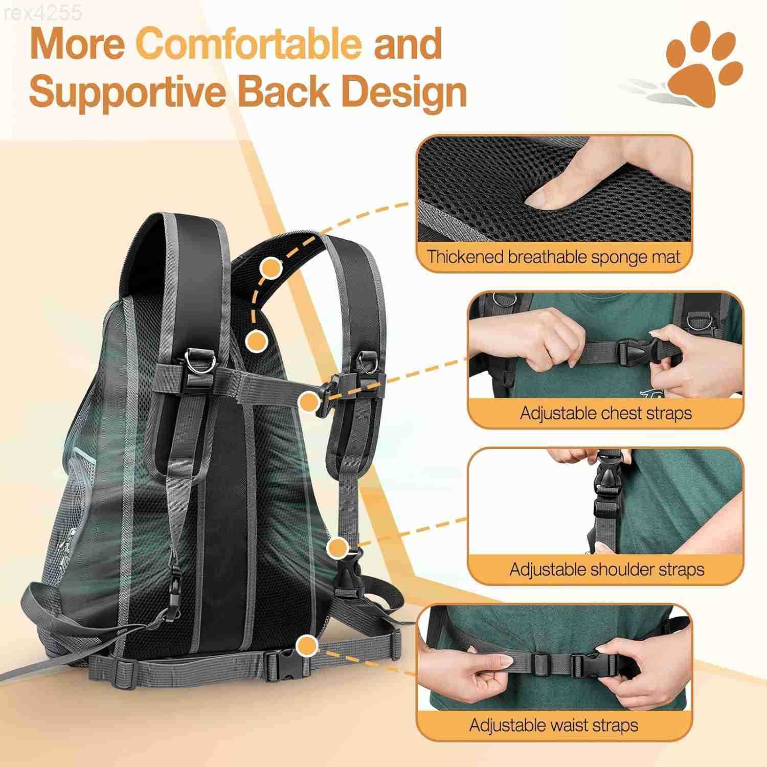 Dog Front Carrier Backpack Adjustable Breathable Pet Carrier for Small Dogs Cats Ventilated Puppy Back Pack with Safety Belt Lightweight Doggy Backpac