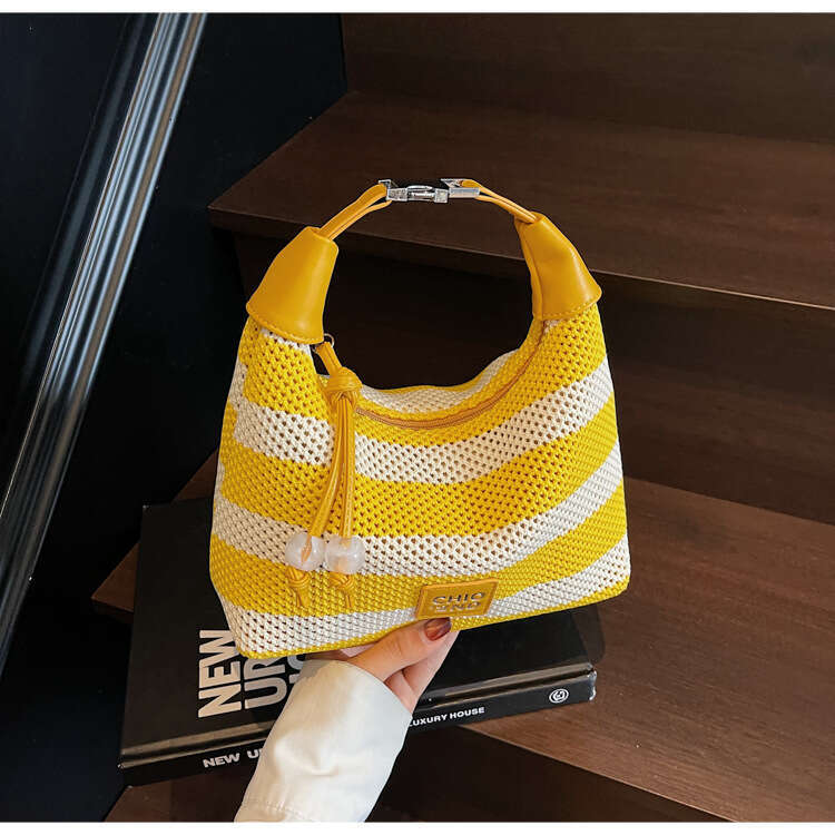 DHEssentials 2025 Trendy Dumpling Bag, Striped Knitted Crossbody, Multicolor Summer Purse