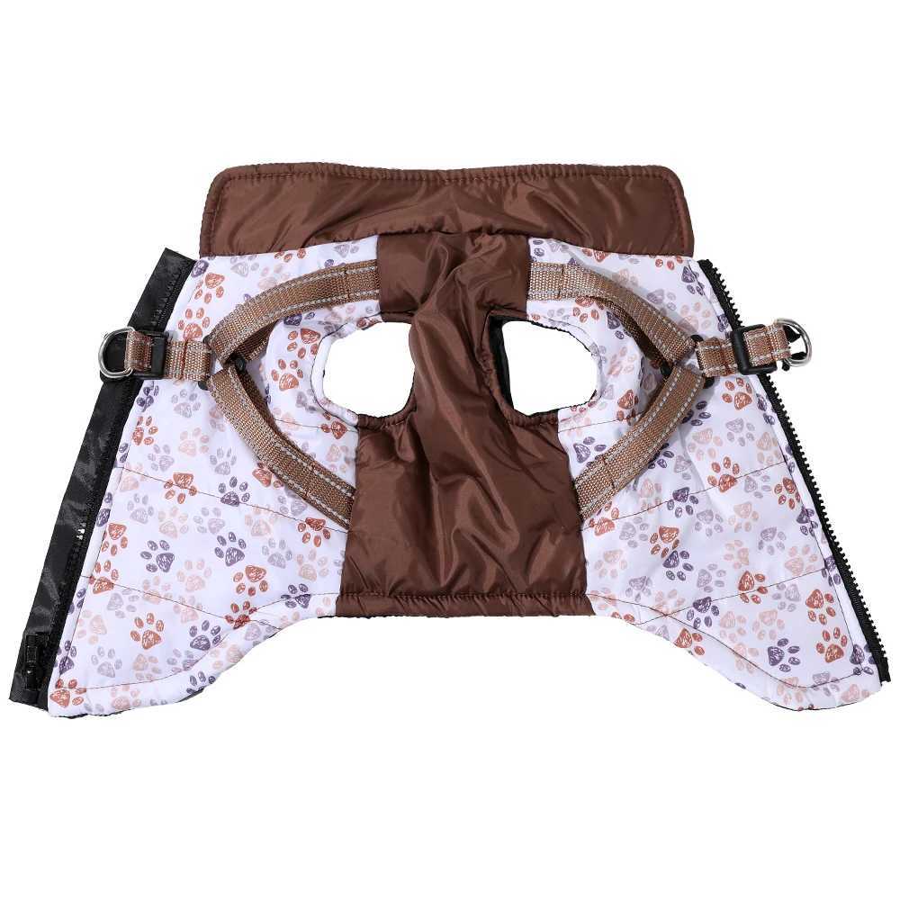 Dog Clothes with Harness for Small Medium Dogs Cats Autumn Winter Warm Reflective Puppy Vest et Paw Printed Pet Coat Outfits W250904