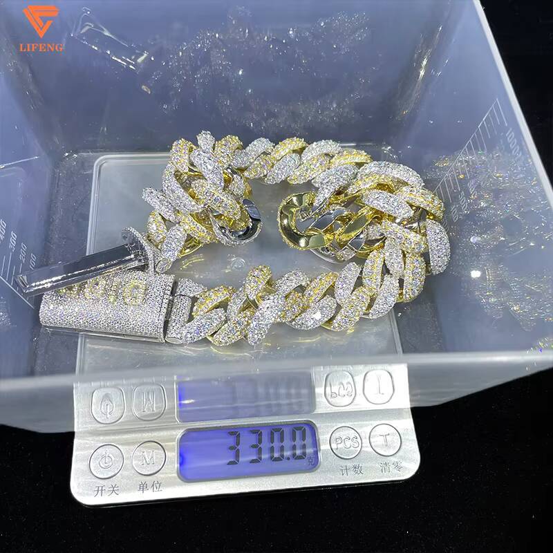 Hip Hop Jewelry 18mm 3 Row Pass Diamond Test VVS Moissanite Diamond Iced Out Necklace 925 Silver Cuban Link Chain