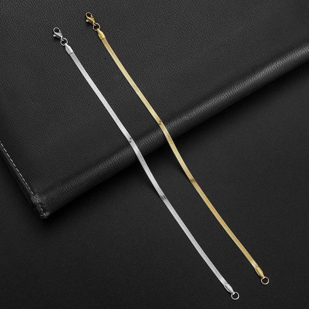 3MM Minimalist Stainless Steel Golden Herringbone Chain Bracelet for Women Men Snake Flat Link Bracelet Fashion Jewelry Gift W250904