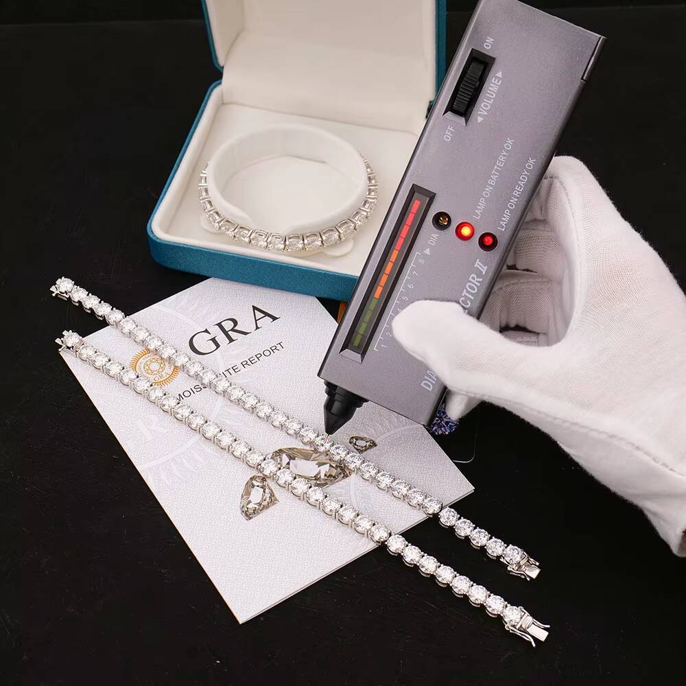 Round VVS1 Moissanite Diamond 6mm High Grade Polished Silver Tennis Moissanite Bracelet 68in Hip Hop Fashion Jewelry for Gift