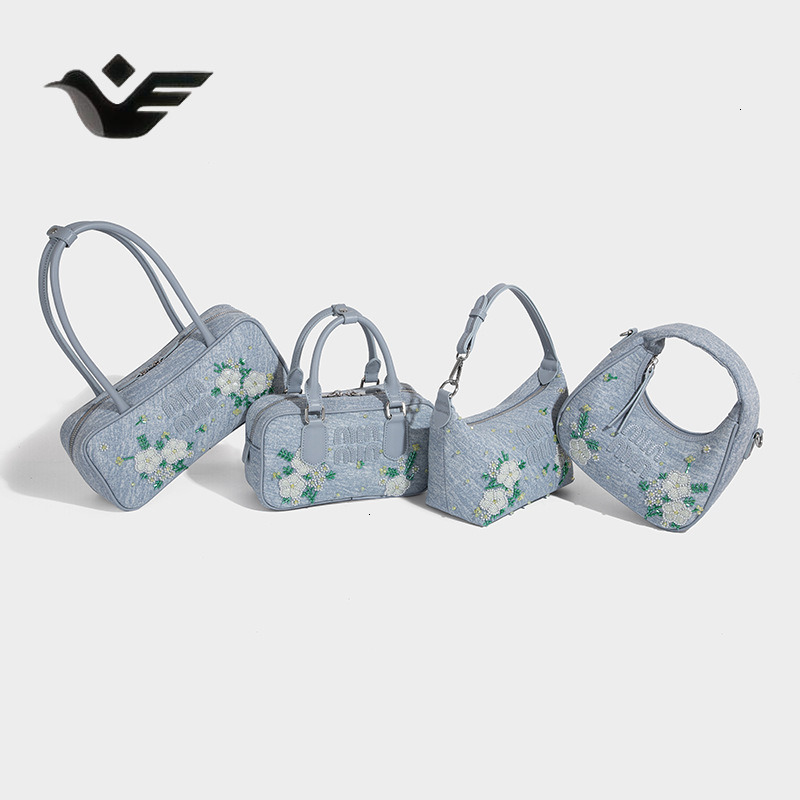 Feiyan Free Shipping New Designer Bag Luxury Shopping Bag Trendy Embroidered Denim Tote Bag For Women New Handbag Fashionable High-end Shoulder Crossb