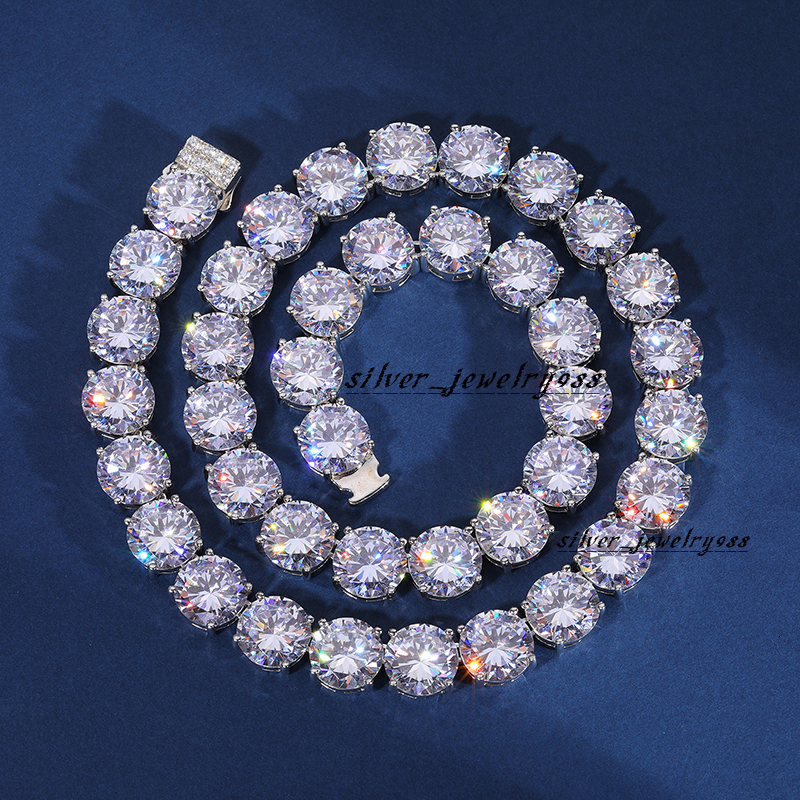 New Fashion Jewelry Necklace 15mm 925 Sterling Silver Inlaid VVS Moissanite Luxury Men Chains Hip Hop Tennis Necklace for Gift
