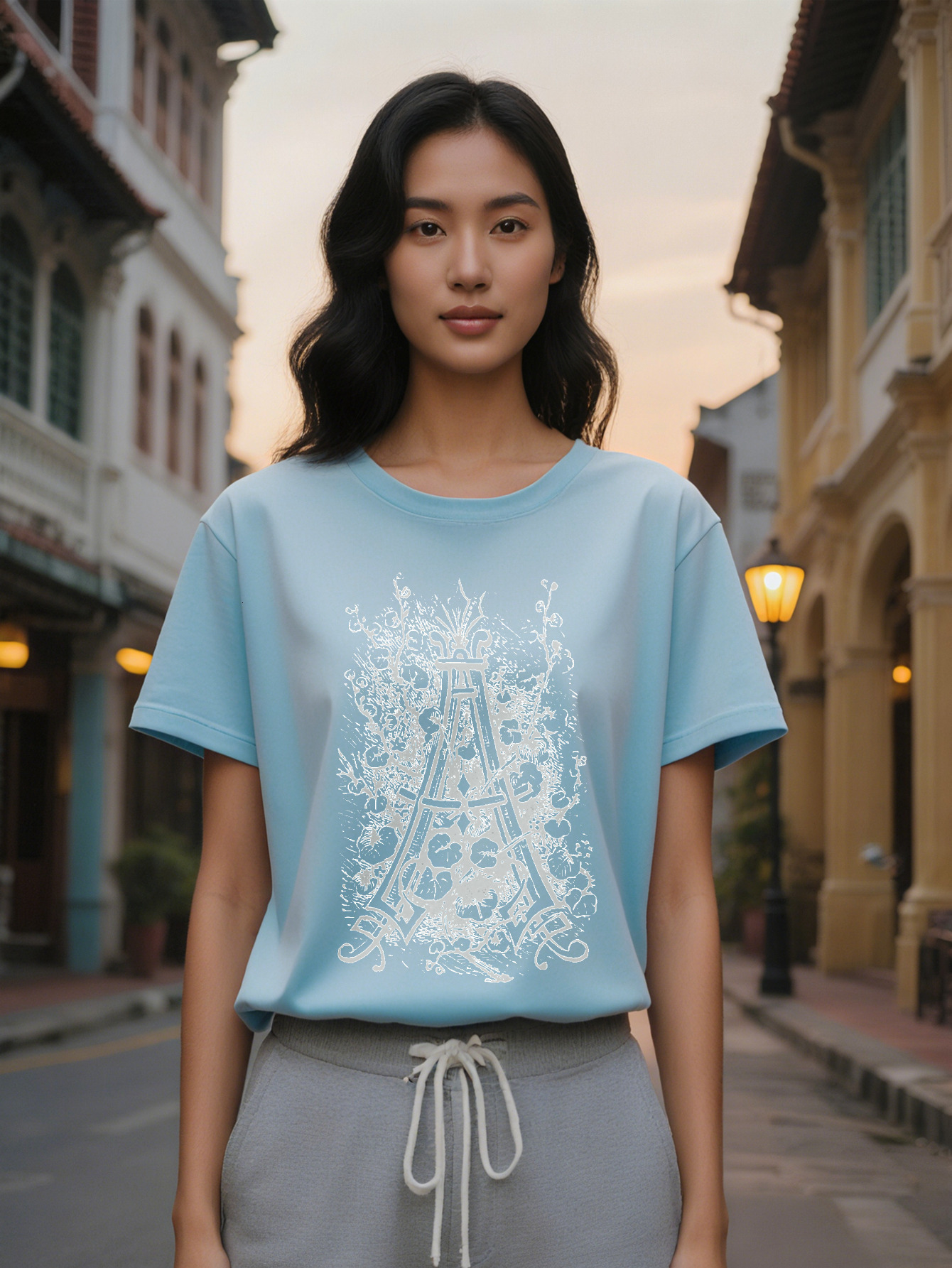 Large XL Casual Versatile Round Neck T-Shirt Print Pattern Top for Women Plus Size