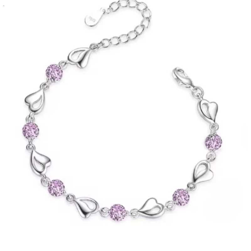 Sterling Silver Heart Shed Bracelet for Women Vintage Purple Amethyst Bracelets Jewelry Set Party Jewelry Bangles for WomenXJ250904