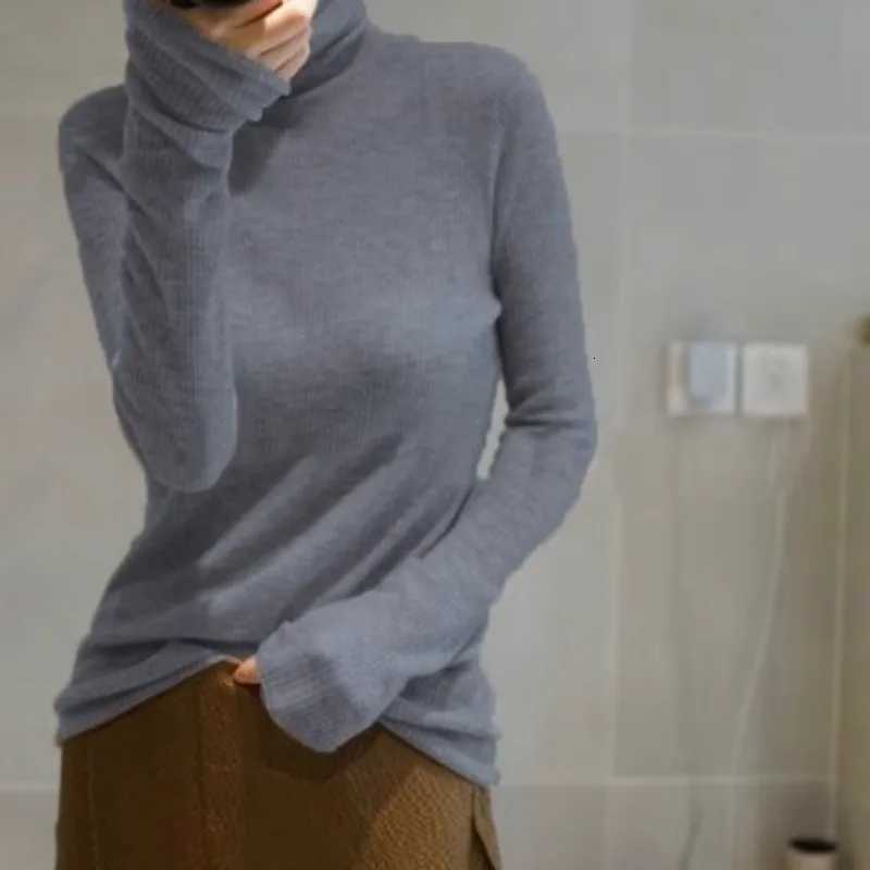 Worsted micro transparent cashmere sweater womens turtleneck slim wool base sweater knitting fallwinter new model M250904