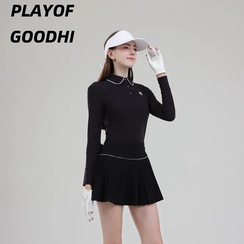 Female Golf Clothing Long Sleeve Tshirt Women Polo Collar Tops Highwaist Pleats Skirt Golfer Skorts with Inner Short 250903