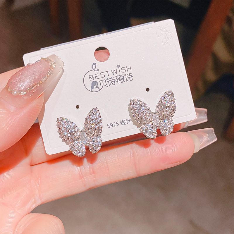 Designer Luxury Free Shipping 2025 New Flashing Zircon Butterfly Earrings For Women, Exquisite And Elegant Super Shiny Personality High-end Ear Jewelr