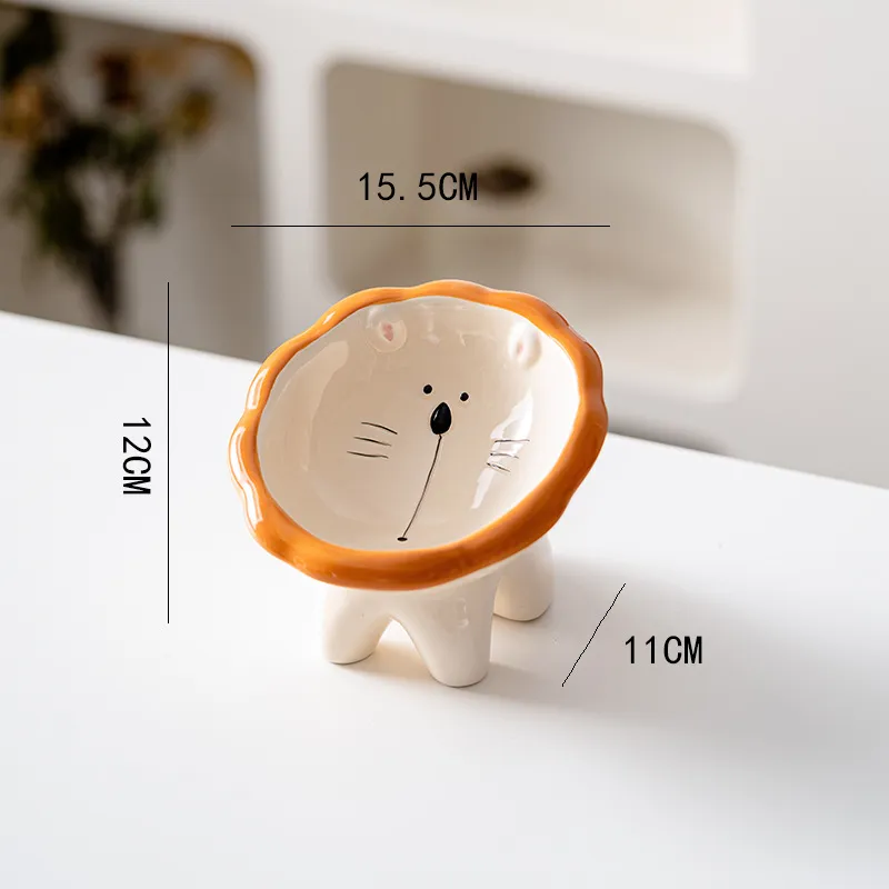 Porcelain Raised Cat Bowl Cute Little Animals Tilted Cat Food Bowl Elevated Porcelain Pet Bowl Protect Pets Spine Anti Vomit