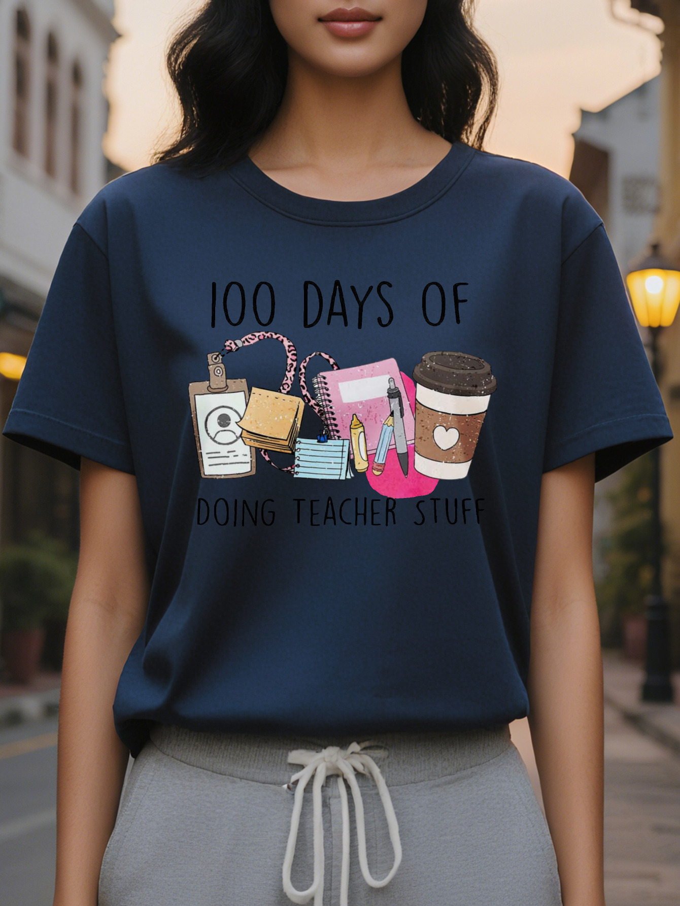 Ladies elegant sleeve round neck casual top cotton with letter pattern, square meters, regular length suitable for