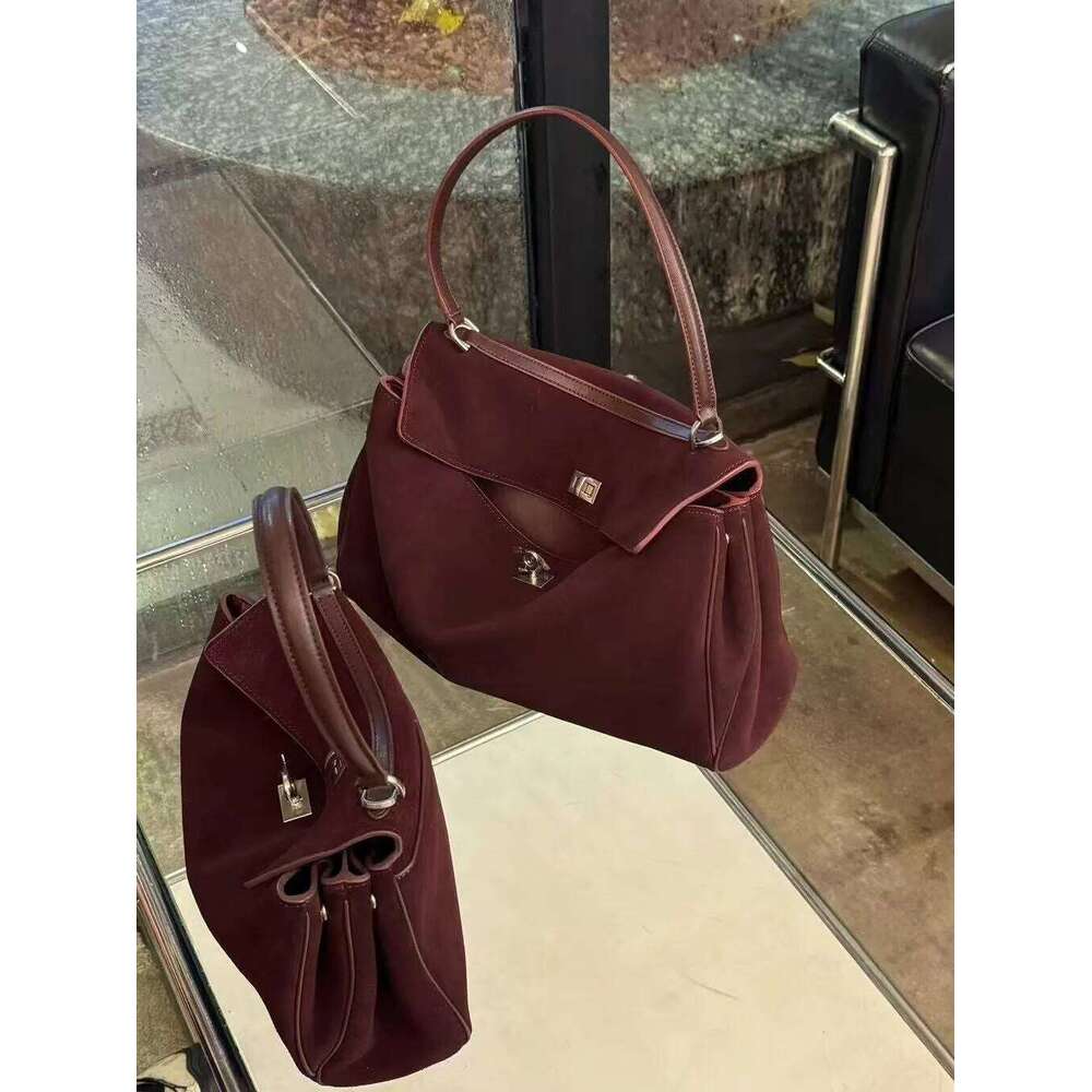 25 New Soft Suede Tote Large Capacity Frosted Cowhide Lock Women's Crossbody Shoulder Bag