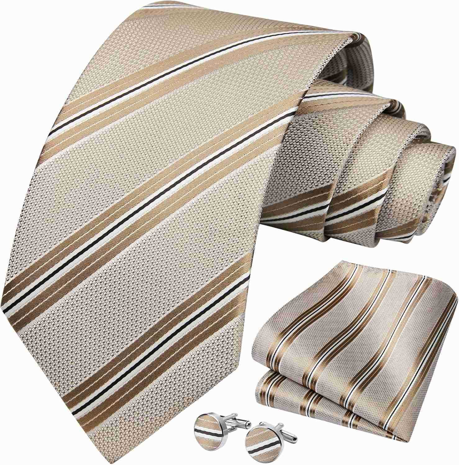 Ties for Men Stripe Plaid Tie Classic Necktie Pocket Square Cufflinks Set for Formal Wedding Business PartyW250904