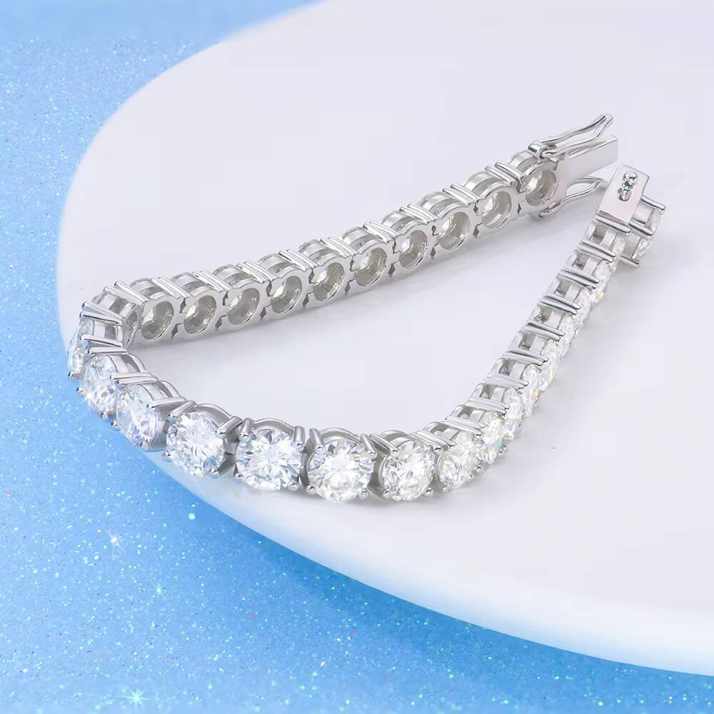 6mm Round Brilliant Cut Moissanite 925 Silver Tennis Bracelet White Gold Plated Hiphop Jewelry for Rapper for Boyfriend Gift