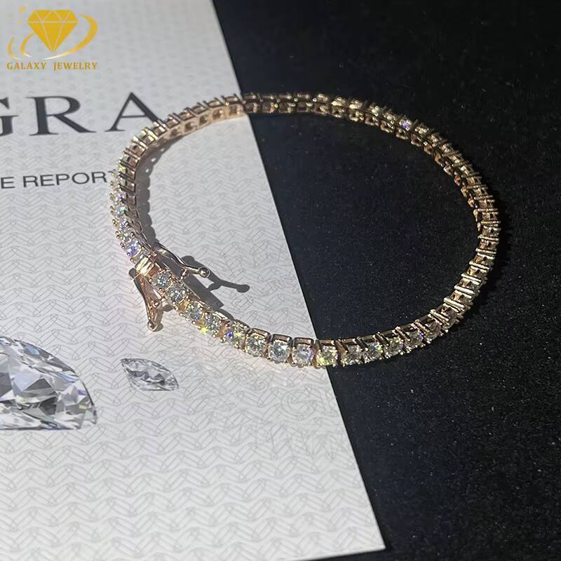 3MM Fashion Classics Jewelry S925 D VVS Moissanite Diamond Chain Rose Gold Color Tennis Bracelet Custom Lock for Men and Women